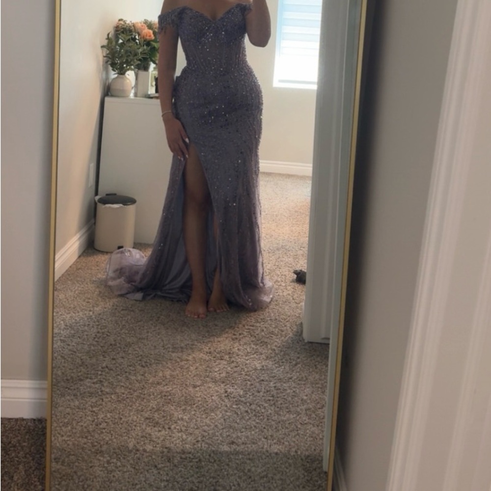 Blue Sleeveless Sequin Prom Dress